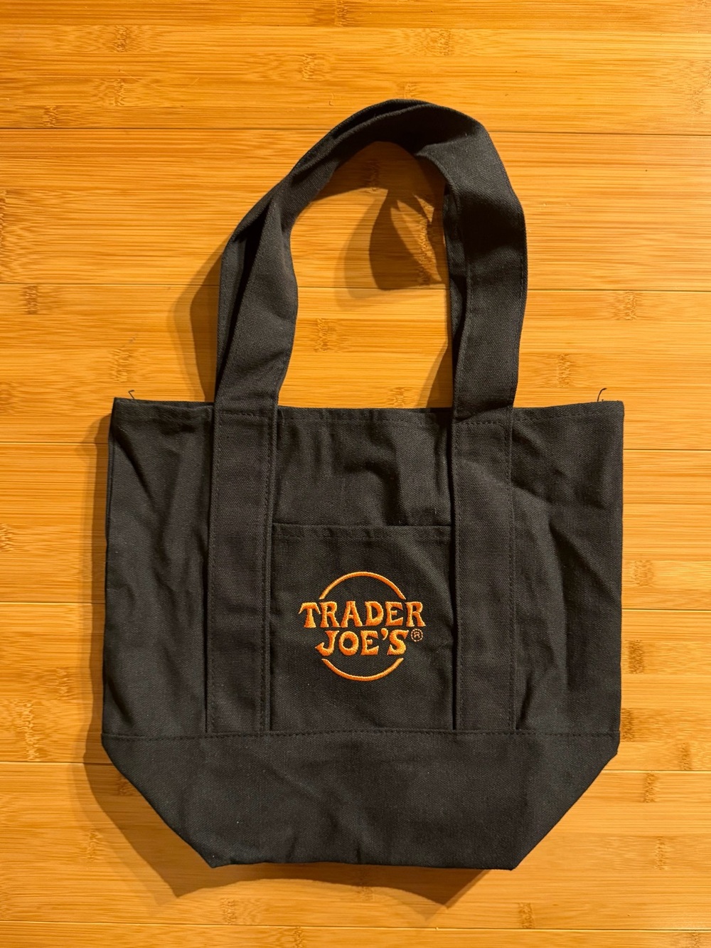 Trader Joe’s Mini Black Canvas Tote Bag with Orange Logo